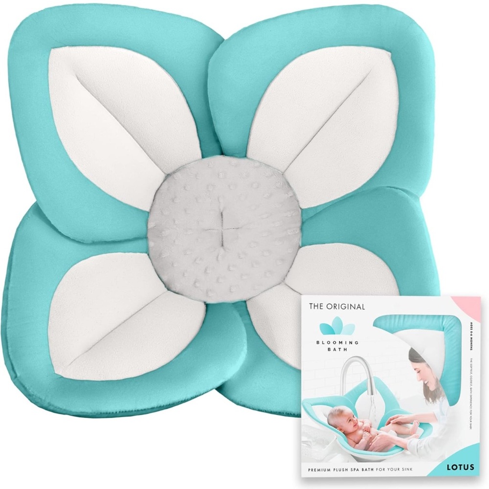 Blooming Bath Lotus Baby Bath Cushion - Aqua and White